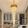 Lámpara de Araña para Edificio Compuesto Escalera Giratoria de Cristal Luz Simple Moda Estilo Europeo Sala de Estar de Villa Lámpara de Araña Larga para Edificio