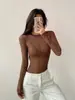 Mono Sexy Calado Transparente de Cuello Redondo Pequeño Ajustado de Manga Larga para Mujer en Otoño con Camiseta Sexy de Malla Ajustada