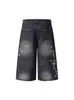 Pantalones Capri de Mezclilla Lavada con Estampado Divertido Estilo Callejero Americano para Hombres y Mujeres, Pantalones de Longitud Media a Cuadros Desmontables de Verano Tendencia