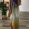 Vestido casual holgado de punto con cuello en V, falda con abertura hasta el tobillo, degradado, sin mangas para mujer