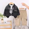 Ropa de Otoño para Bebé Nueva 2025 Ropa para Niños Color Degradado Tela de Selección Manga Larga Traje de Tres Piezas Chaqueta de Otoño para Niño
