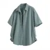 Camisa masculina de manga curta 2026 transfronteiriça verão nova cor sólida simples estilo Hong Kong casual com colarinho de lapela mangas curtas