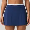Falda Corta de Golf Popular Europea y Americana con Bloques de Color para Mujer, Cintura Alta de Canalé, Falsa Dos Piezas Deportiva de Yoga, Falda de Tenis Anti-Exposición
