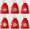 Bolsa Grande Roja para Empaque de Regalo de Navidad Bolsa para Dulces Bolsa para Manzana de Nochebuena Bolsa de Lino con Cordón de Lino Imitación Venta al por Mayor Transfronteriza
