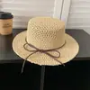 Sombrero de Paja Retro Estilo Old Money Hueco de Copa Plana para Mujer, Sombrero de Sol para Protección Solar en la Playa de Verano, Sombrero de Sol Estilo Vacaciones