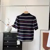 Nuevo Suéter de Punto Pulóver con Cremallera Corta Rayado de Cuello Polo Simple para Mujer Primavera y Otoño 2026