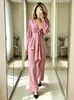 266W Europeu e Americano Primavera e Verão Comércio Exterior Nova Roupa Feminina Amazon Novo Produto Macacão de Manga Longa com Cadarço Calça Longa Decote em V Profundo