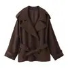 YALTEI Transfronterizo AliExpress Comercio Exterior Europeo y Americano Ropa de Mujer Versátil Tres Colores Cuello Solapa Cinturón Atado Holgado Gabardina