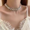 Colar de gota de água de cristal de diamante colorido europeu e americano exagerado elegante clavícula corrente novo nicho de moda temperamento colar