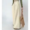 [Calça Larga com Cordão] Calça Larga Casual Workwear de Sarja de Algodão Lavado Coreana Versátil Emagrecedora Lavagem Enzimática