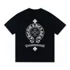 25Ss Transfronterizo Ch Crowe Estampado de Letras Sánscritas Pintura Cruzada Holgado Casual Unisex Manga Corta Al por Mayor