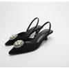 Comércio Exterior Novo Grande Tamanho Sólido Cor Pérola strass Ponta dos pés Sandálias Mulheres Salto Baixo Elegante Salto Alto Baotou Moda Shoes desejo