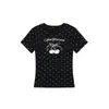 Camiseta Blanca de Verano Nuevo Estilo con Cuello Redondo, Lunares y Mangas Cortas para Mujer con Estampado de Cerezas de Dibujos Animados, Corte Ajustado, Top Estilo 'Hot Girl'