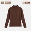 Camiseta base de modal de cuello alto medio para mujer, nuevo estilo de principios de otoño, corte ajustado, ceñida a la cintura y adelgazante, de manga larga