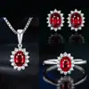 Comercio Exterior de Amazon Lujo Ligero Textura Noble Rosa Azul Verde Piedra Preciosa Circonita Joyería Juego de Tres o Cuatro Piezas Anillo Collar