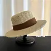 Sombrero de Paja Retro Británico de Ala Plana Estilo Casual Perezoso para Mujer, Sombrero de Sol Versátil para Protección Solar de Verano