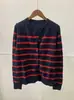 Especial! Estilo Rejuvenescedor Gola Redonda Lã Cashmere Listrado Tricô Torcido Pulôver + Cardigã Outono e Inverno Tricô Quente
