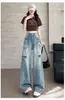 Jeans anchos desgastados estilo retro americano para mujer, nuevo estilo verano 2026, diseño holgado y adelgazante, pantalones de pierna ancha de calle