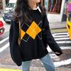 Aliexpress 2025 Nova Moda Padrão de Diamante Solto Emagrecedor Tendência Suéter de Tricô Pulôver Cardigã Casual para Mulheres