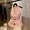 Camisa sin mangas de cuello en V a cuadros, ligera y sofisticada, estilo francés, minimalista, de alta gama, para mujer, nuevo top versátil de verano 2026
