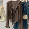 2026 Nova Primavera Estilo Coreano Solta Versátil Camisa Cardigã Senso de Design Babado Sino Manga Longa Camisa Mulheres