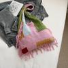 2025 Nuevo Diseño Nicho Retro Borlas Empalmadas Literario Bolsa Tejida de Lana Color Contrastante Bolso de Hombro Bolso Tote