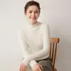 Camisa base 100% cashmere puro, novo estilo outono e inverno, gola semi-alta, caimento justo, suéter de malha pullover feminino canelado