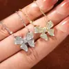 Lindo collar con colgante de moissanita en forma de lazo totalmente adornado para mujer, deslumbrante cadena para la clavícula de diseño único, popular en Xiaohongshu