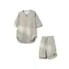 Conjunto Verão Estilo Old Money Xadrez Tie-Dye Camiseta Respirável de Manga Curta Shorts para Homens e Adolescentes Conjunto de Duas Peças Casual e Estiloso