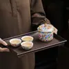 Juego de Té Esmaltado Estilo Palacio Juego Rápido de Tazas Portátil para Exteriores Bolsa de Tela de Lujo Ligero Juego de Té de Viaje Una Tetera Tres Tazas