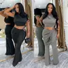 C7528 Transfronterizo Aliexpress Amazon Moda Europea y Americana para Mujer Conjunto de Dos Piezas Casual sin Mangas Crop Top y Pantalones Largos