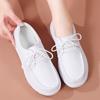 En stock zapatillas de enfermera con cordones de cuero para mujer, suela blanda, negras, para otoño e invierno, forradas de felpa, suela gruesa, antideslizantes, zapatos de trabajo, personalizados, al por mayor