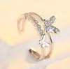 Anillo Doble Mariposa para Mujer Nicho Fresco Hueco Anillo para la Punta del Dedo Índice Viento Ins Mariposa de Diamante Anillo Abierto Venta al por Mayor