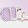 Bolsa de Cosméticos Portátil Impermeable Popular de Amazon, Neceser Cuadriculado de Gran Capacidad, Bolsa de Almacenamiento Multifuncional, Neceser