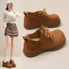 Zapatos de Mujer con Aumento Oculto de Altura, Punta Ancha, Zapatos Derby de Gamuza, Mocasines Retro con Cordones de Suela Gruesa, Zapatos de Cuero Estilo Británico, Zapatos de Vestir