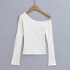 Otoño e Invierno Nuevo Hombro Oscilante Chica Picante Camiseta Base Ajustada Manga Larga para Mujer Forrada de Polar Engrosada Sexy Hombro Camiseta Interior Top