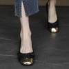 Zapatos de Ballet Nuevos Planos de Metal para Mujer Suela Suave Boca Baja Primavera y Verano 2025 Zapatos Planos de Punta Cuadrada Pequeño Aroma con Lazo