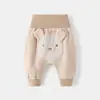 Pantalones de forro polar para bebé con PP grande, atuendo de otoño, pantalones casuales estilo western para salir, pantalones de cintura alta protectores del vientre para niños y niñas
