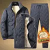 Traje deportivo para hombre Invierno con forro polar Abrigo engrosado de vellón de cordero Ropa de invierno para mediana edad y ancianos Conjunto cálido de tres piezas para papá