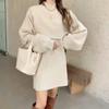 Moda estilo ocidental lanterna manga meia gola tartaruga pullover mulheres outono e inverno estilo coreano temperamento xale suéter de duas peças Mulheres