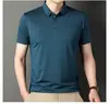 Camisa polo masculina de manga curta sem costura e alta elasticidade, verão novo, casual, com lapela, camiseta masculina geração cabelo