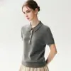 Novedad Otoño 2026 100% Cachemira Pura para Mujer Cuello Polo Manga Corta Estilo Sencillo para el Trabajo Camiseta Base de Punto