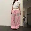 Calça xadrez com bolso na frente estilo retrô americano para homens e mulheres, outono, corte reto e solto, calça comprida esportiva casual para casais