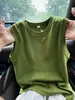 Colete Verde Abacate Gola Redonda Sem Mangas para Mulheres, Verão Simples Básico Solto Emagrecedor Camisole Sem Mangas Top de Base de Algodão