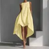 2026 Nueva Moda Femenina Transfronteriza Vestido sin Mangas Asimétrico de Algodón y Lino con Parte Delantera Corta y Trasera Larga