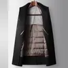 Abrigo de Lana Hecho a Mano para Hombre, de Longitud Media, con Cuello Alto, Estilo de Negocios Juvenil, Chaqueta con Forro de Plumas Desmontable