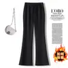 Pantalones Acampanados Elásticos de Cintura Color Albaricoque para Mujer, Nuevo Estilo Otoño e Invierno 2026, Forrados de Felpa, Suaves y Adelgazantes, Versátiles Pantalones Acampanados Casuales