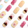 Unhas Postiças Quadradas Curtas Macaron Dopamine com Estrelas, Bolinhas, Bolo e Desenhos de Flores, Unhas Postiças Fofas Estilo Coreano