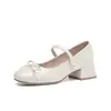 Novos sapatos Mary Jane prateados de salto alto, bico fino, estilo francês, 2026, sapatos de couro com laço, perfeitos para combinar com vestidos e saias, sapatos femininos