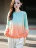 Nuevo suéter de lana con cuello redondo y degradado estilo perezoso para mujer, corte holgado, top de punto cepillado, suéter de punto suave y cómodo para otoño e invierno